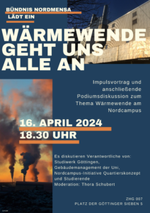 Mehr über den Artikel erfahren Podiumsdiskussion Wärmewende Nordcampus 16.4. um 18:30 Uhr im ZHG 007